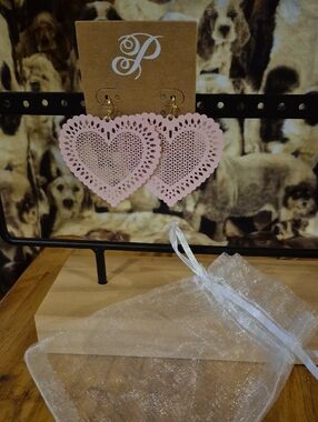 Plunder Pink Heart Lace Drop Earrings